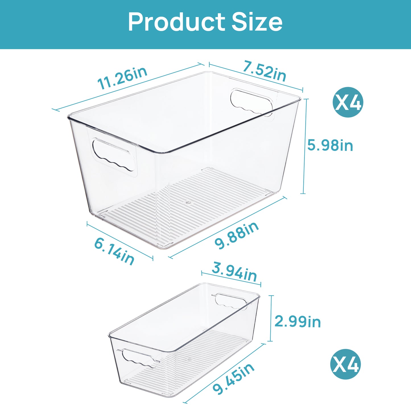 Sindcom 8 Pack Clear Plastic Storage Bins with Handles, Pantry Organizer Bins, Refrigerator, Cabinet, Kitchen, Countertops, Stackable Storage Containers for Home, 4 Pack Large and 4 Pack Small