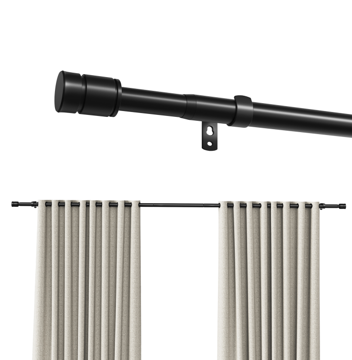 Sindcom Matte Black Curtain Rods for Windows 66 to 120 Inches, 1 Inch Diameter Adjustable Heavy Duty Drapery Rod with Brackets for Living Room, 28"-132"